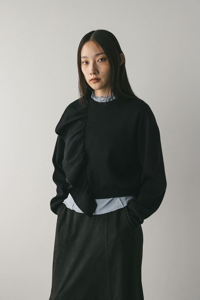 アシンメトリーフリルニット 詳細画像 BLK 2