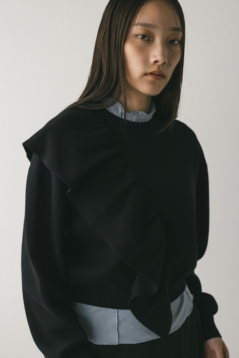 アシンメトリーフリルニット 詳細画像 BLK 3