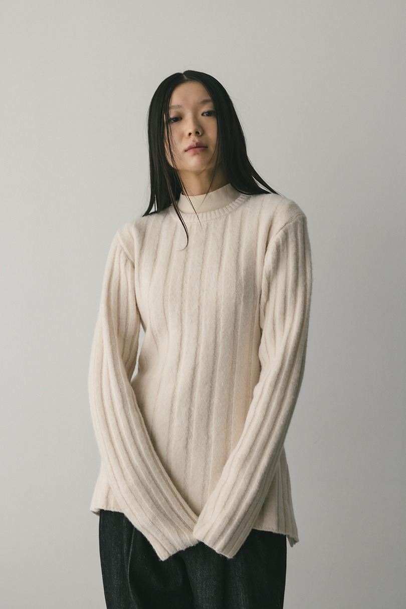 バックリボンリブニット