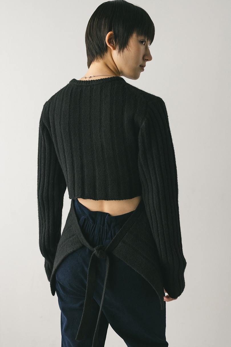 バックリボンリブニット