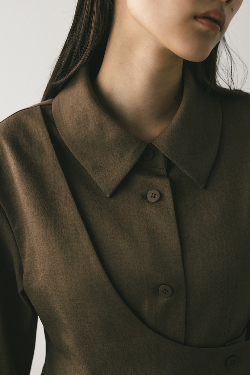 アシンメトリーシャツワンピース 詳細画像 BRN 5