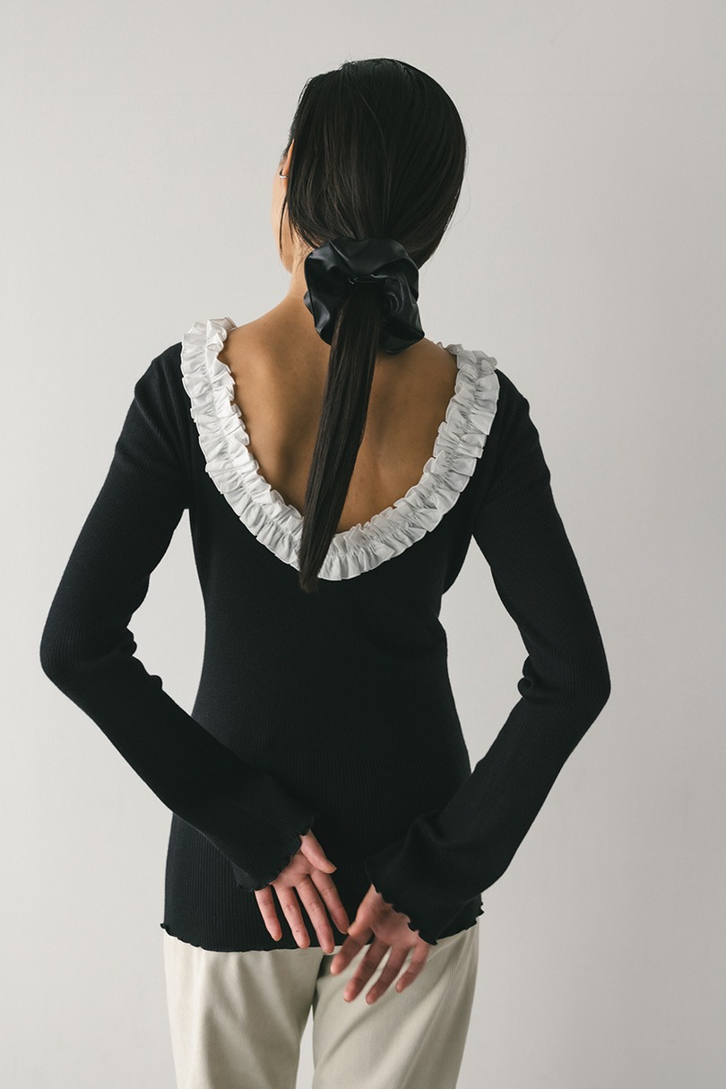 バックオープンフリルニットトップ 詳細画像 BLK 7