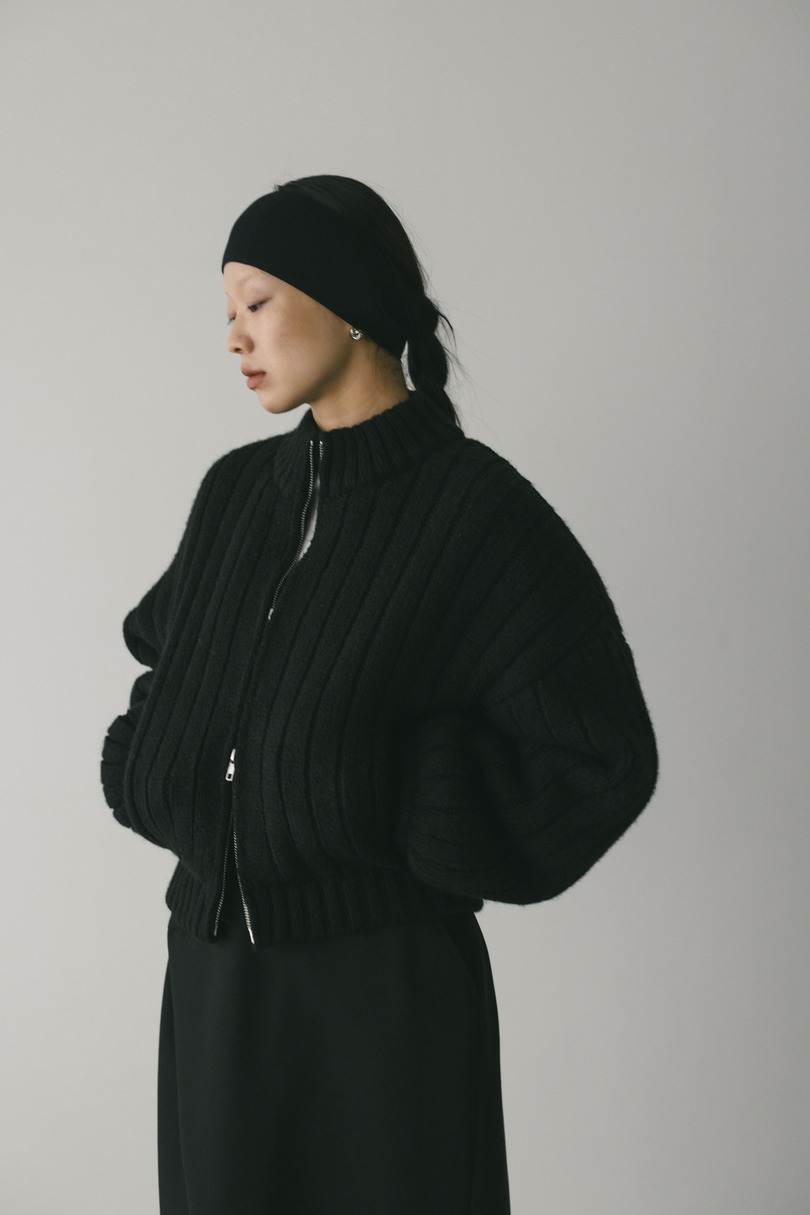 パッファーニットジップカーデ