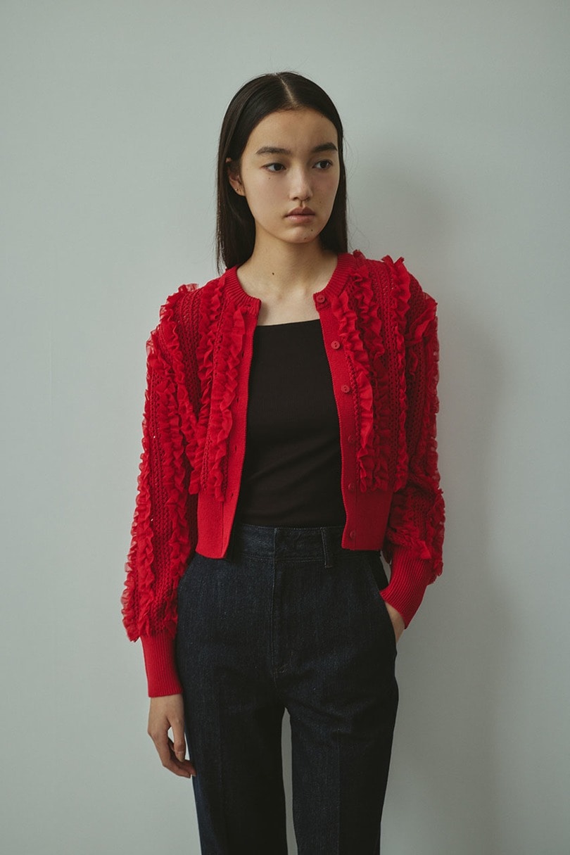 チュールフリルニットカーデ 詳細画像 RED 3