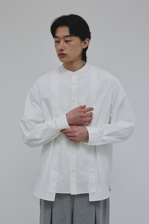 タックデザインノーカラーシャツ｜STYLEMIXER（スタイルミキサー）公式