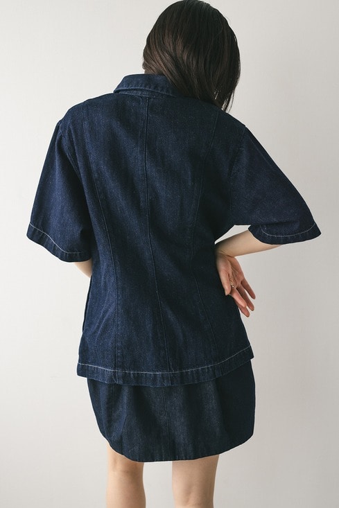 ブラウス シャツ ハーフスリーブシェイプデニムシャツ レディース STYLEMIXER | ハーフスリーブシェイプデニムシャツ (シャツ