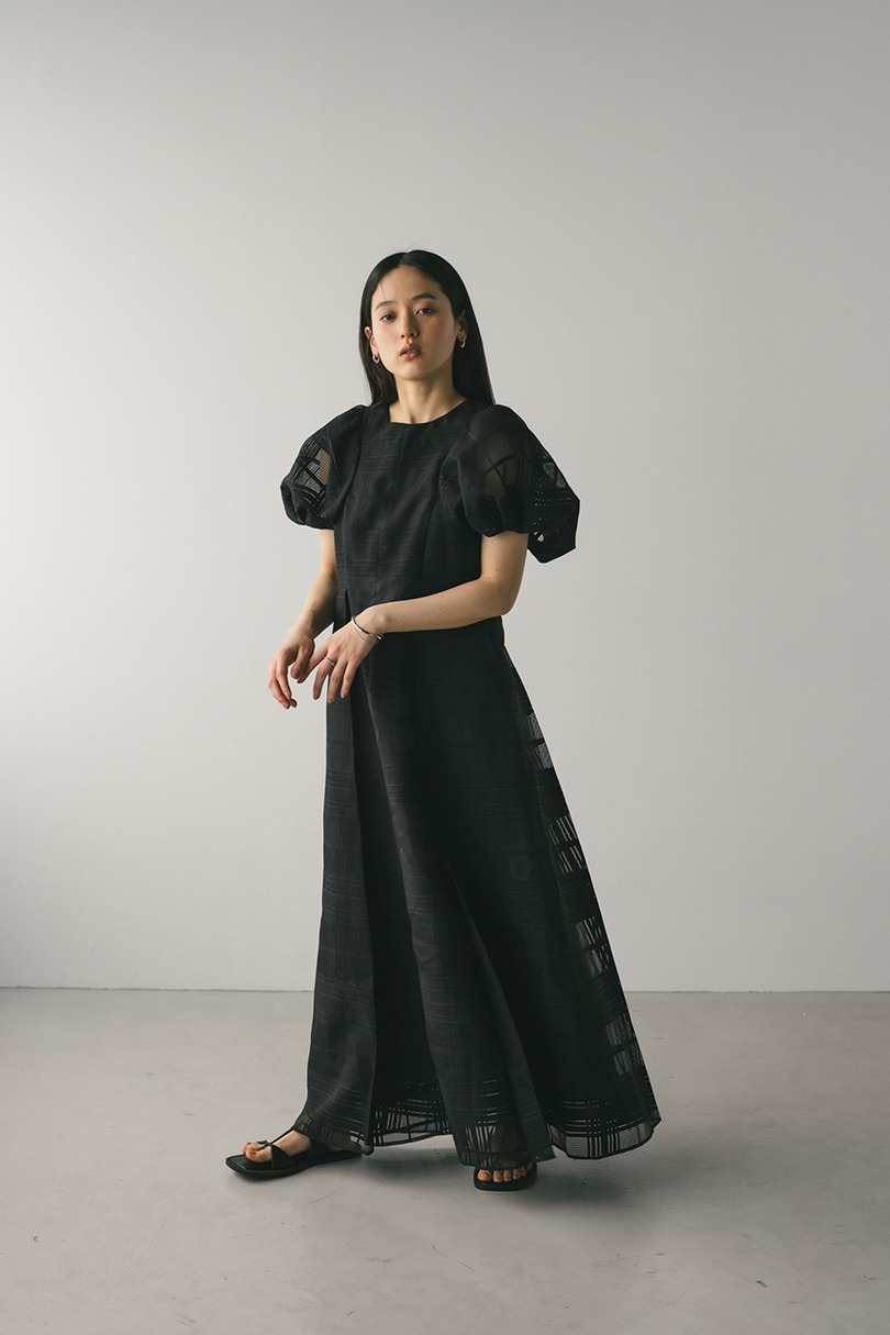 シアーチェックワンピース 詳細画像 BLK 2