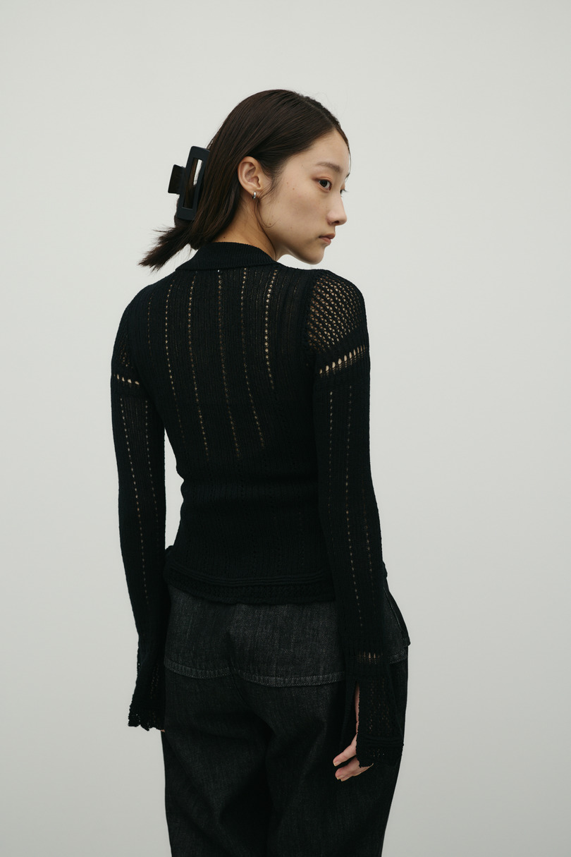 アイレットレースニットポロ 詳細画像 BLK 3