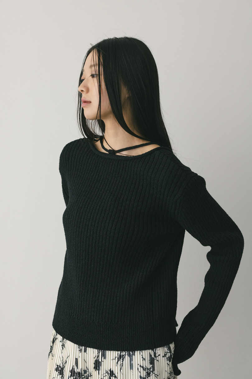 レースアップリブニットトップ 詳細画像 BLK 3