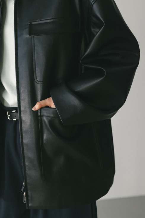 STYLE MIXER フェイクレザージャケット STYLEMIXER ステンカラーフェイクレザージャケット BLK -ファッション