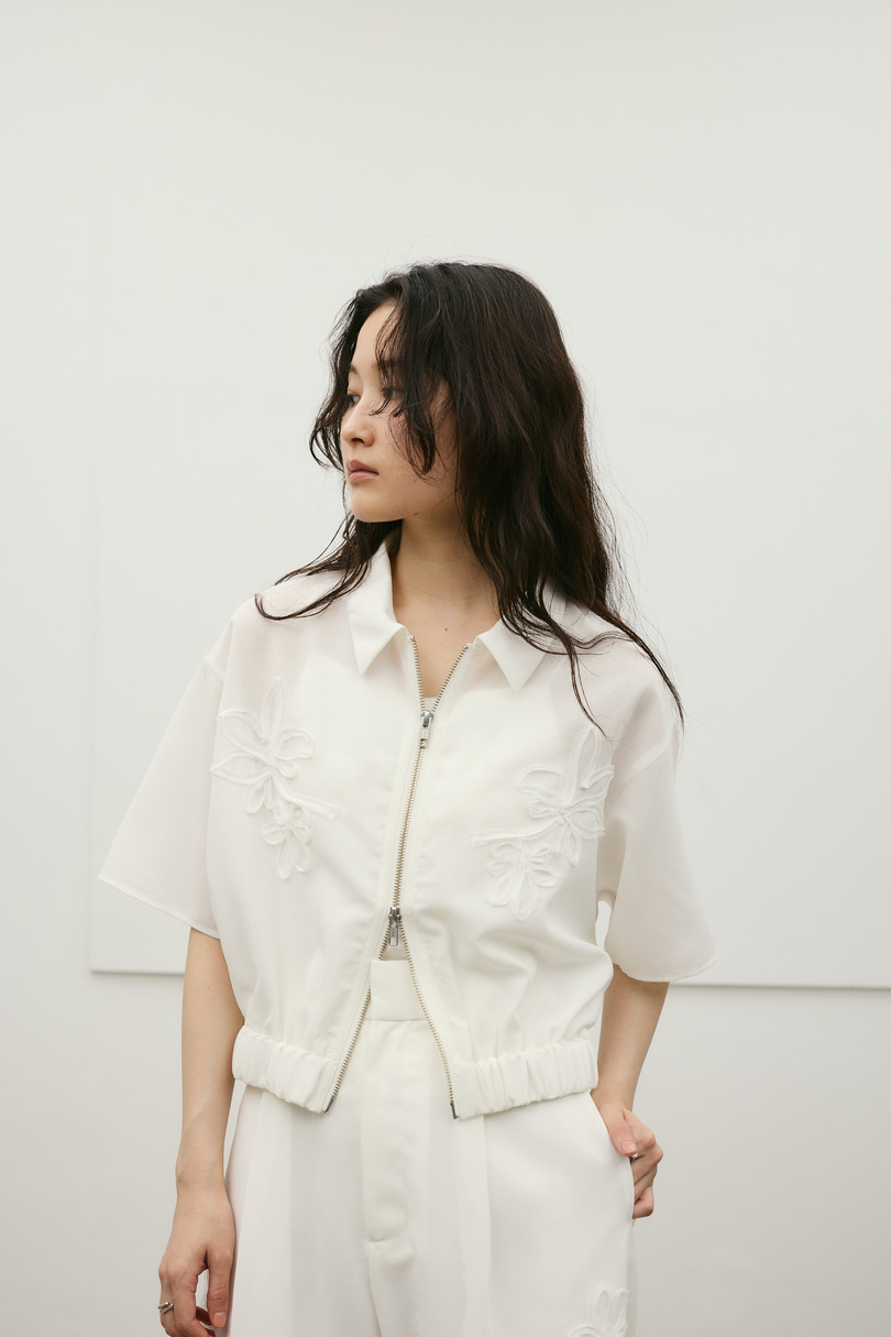 フラワーエンブロイダリージップシャツ 詳細画像 WHT 5