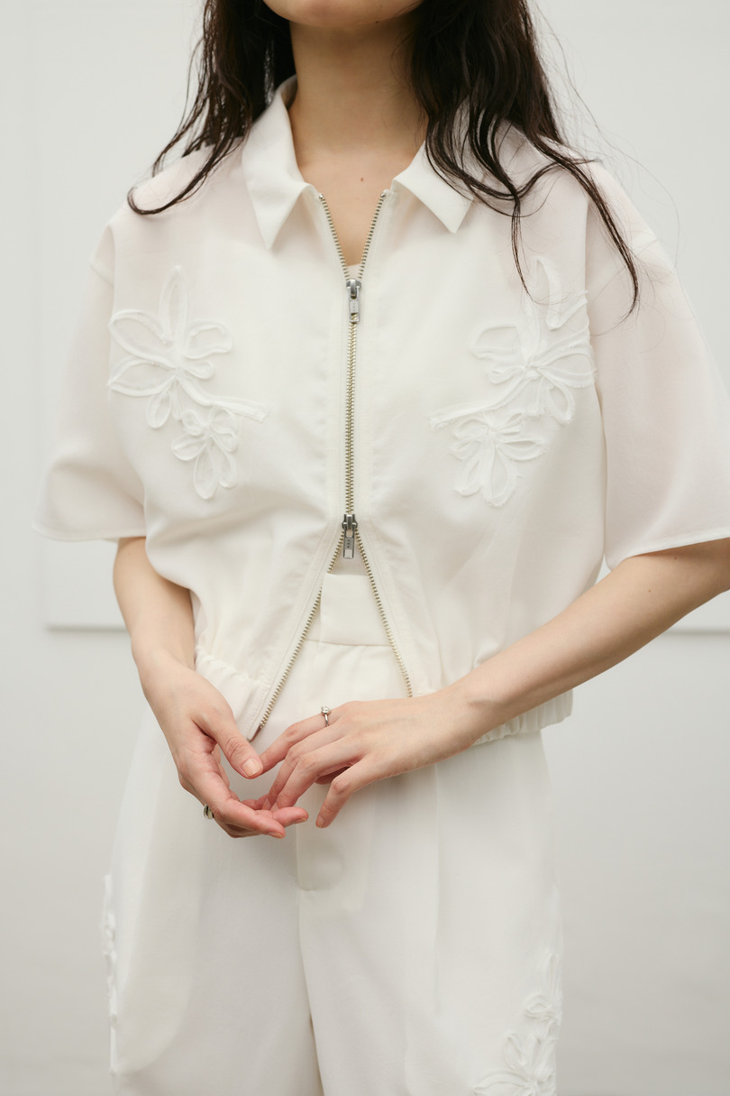 フラワーエンブロイダリージップシャツ 詳細画像 WHT 6