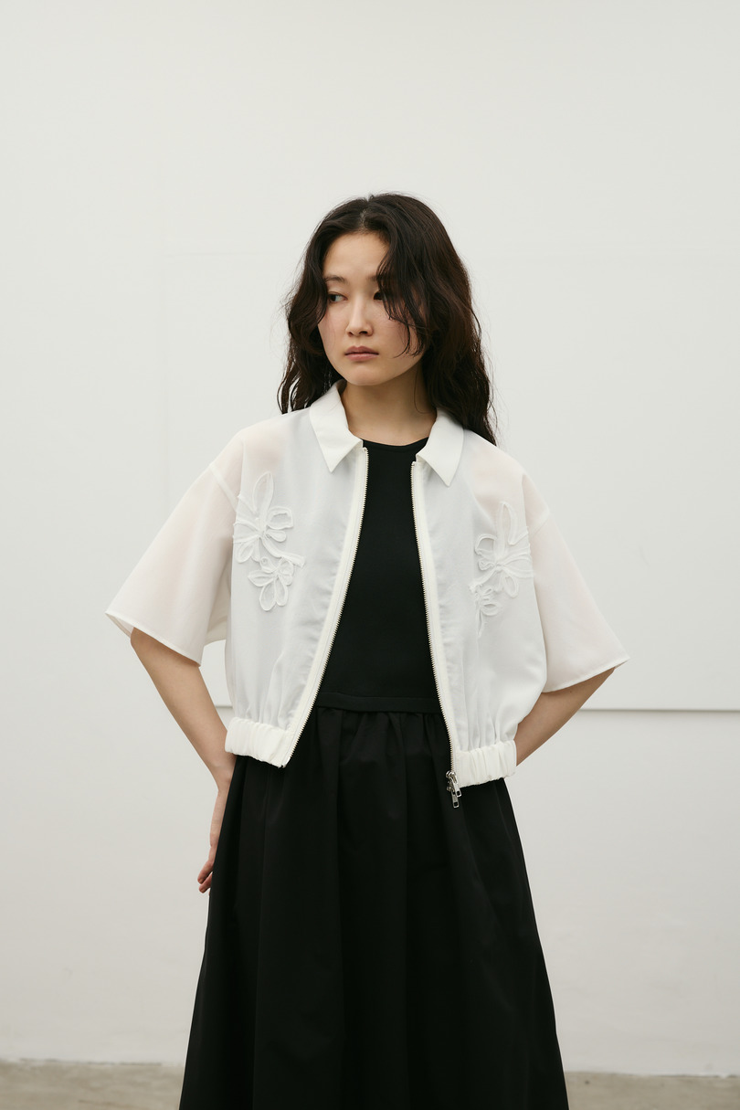 フラワーエンブロイダリージップシャツ 詳細画像 WHT 7