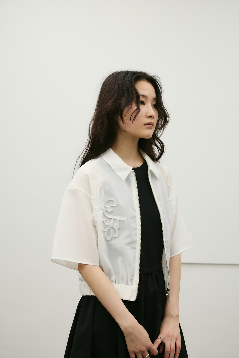 フラワーエンブロイダリージップシャツ 詳細画像 WHT 8