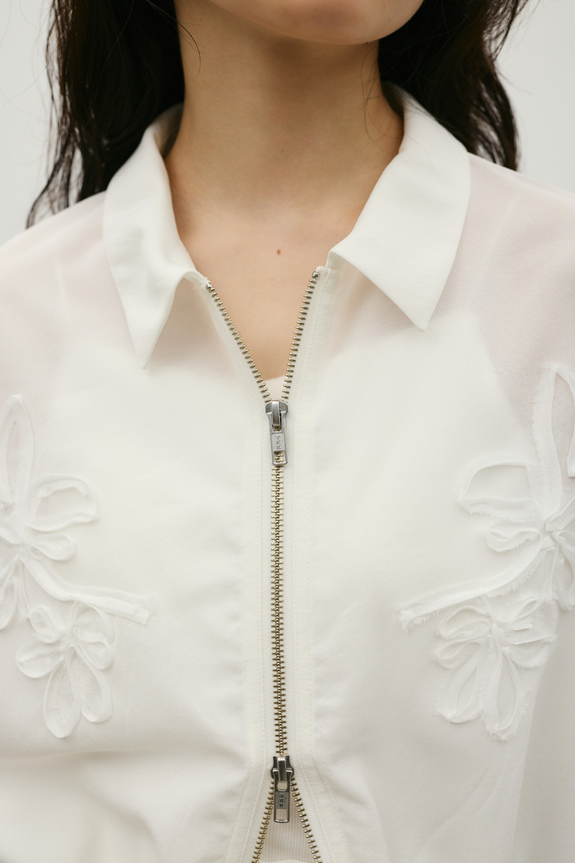 フラワーエンブロイダリージップシャツ 詳細画像 WHT 9