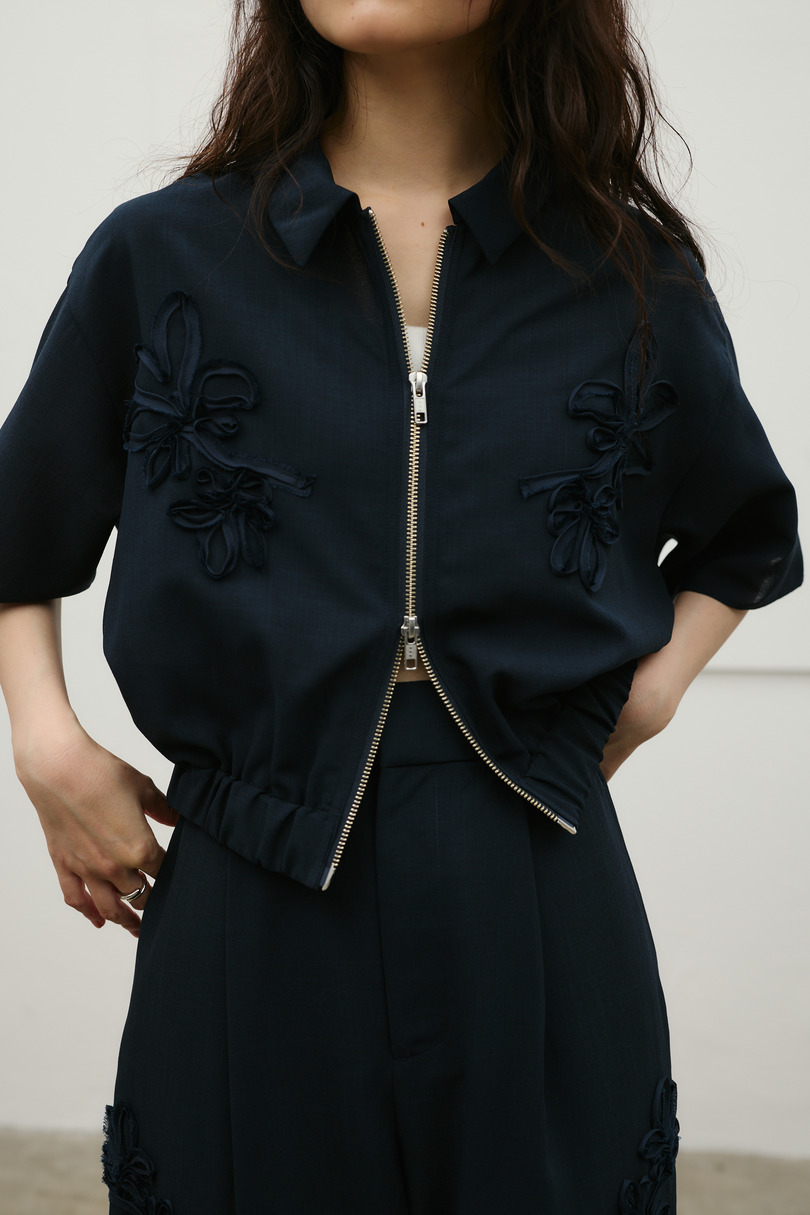フラワーエンブロイダリージップシャツ 詳細画像 NVY 5