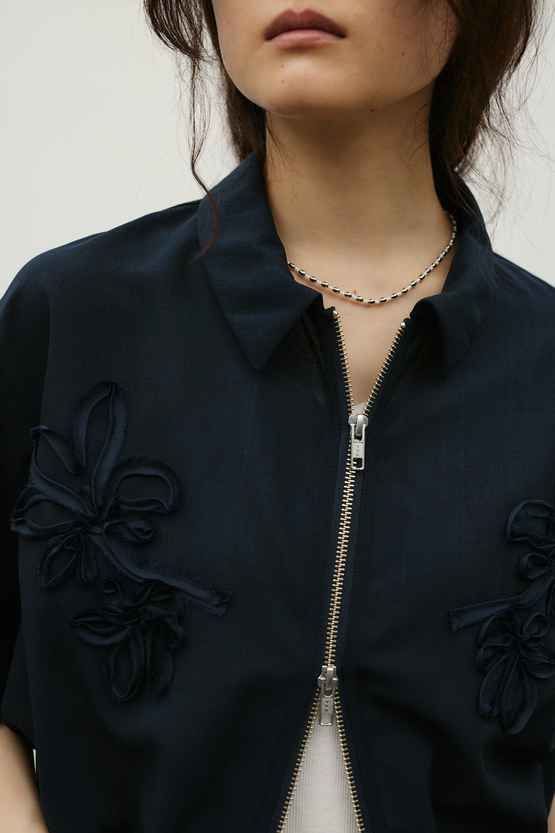 フラワーエンブロイダリージップシャツ 詳細画像 NVY 6