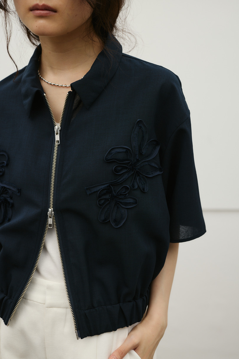 フラワーエンブロイダリージップシャツ 詳細画像 NVY 7