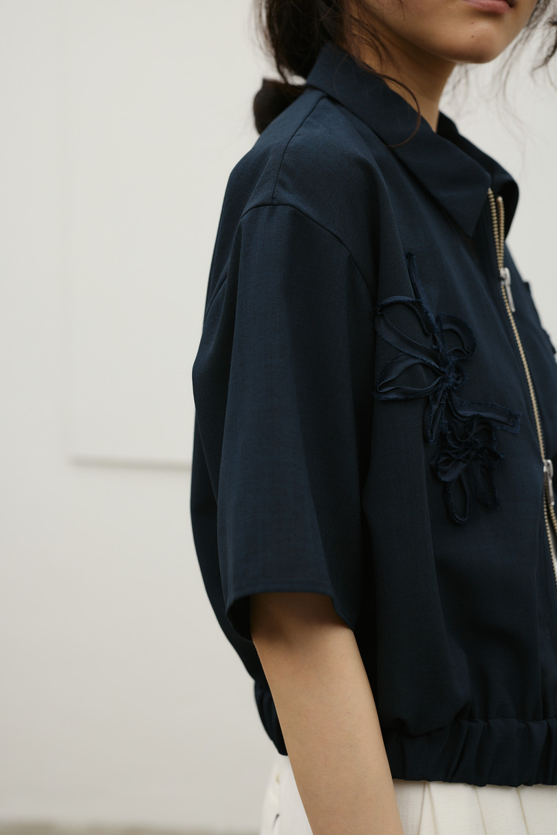 フラワーエンブロイダリージップシャツ 詳細画像 NVY 8