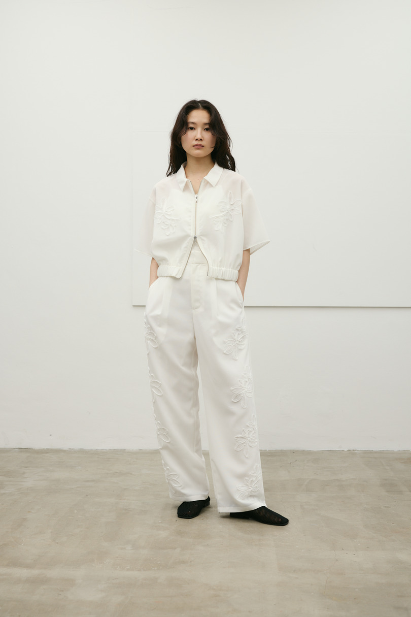 フラワーエンブロイダリータックパンツ 詳細画像 WHT 3
