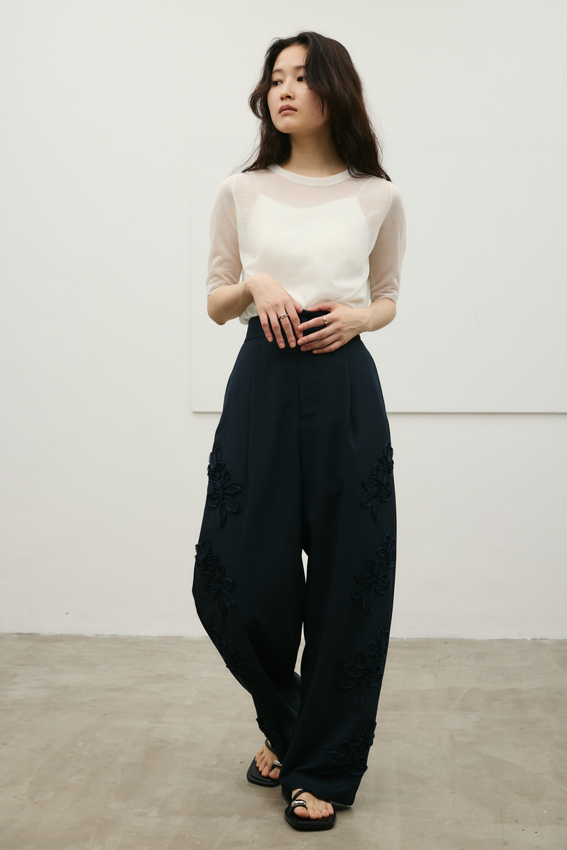 フラワーエンブロイダリータックパンツ 詳細画像 NVY 5