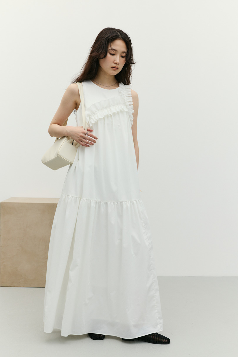 アシンメトリーフリルティアードワンピース 詳細画像 WHT 3