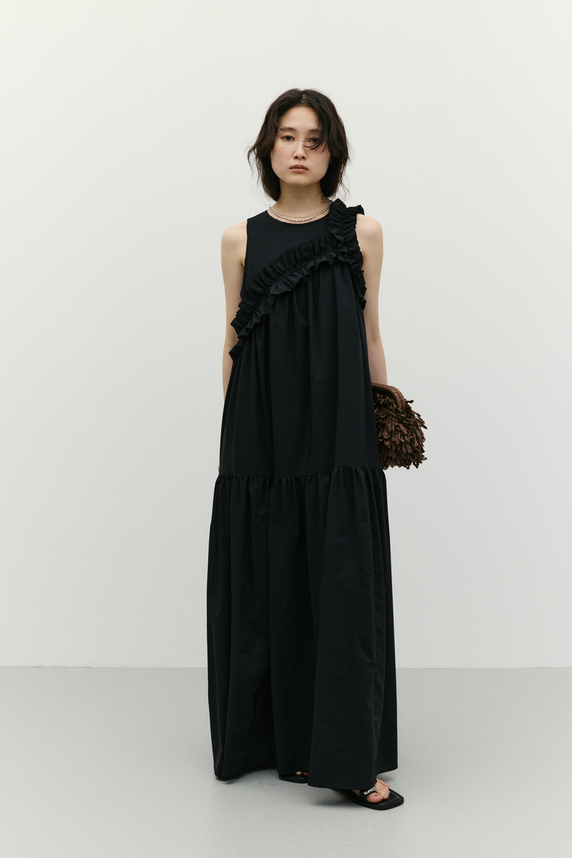 アシンメトリーフリルティアードワンピース 詳細画像 BLK 2