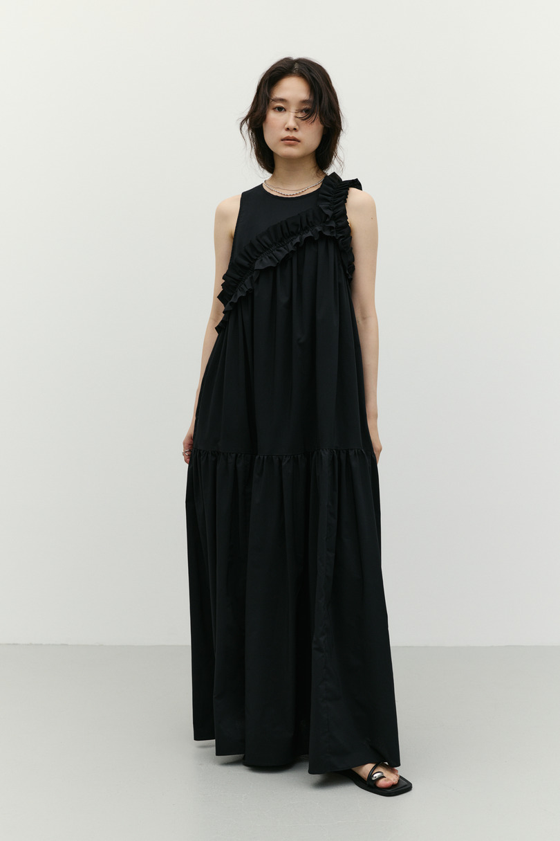 アシンメトリーフリルティアードワンピース 詳細画像 BLK 4