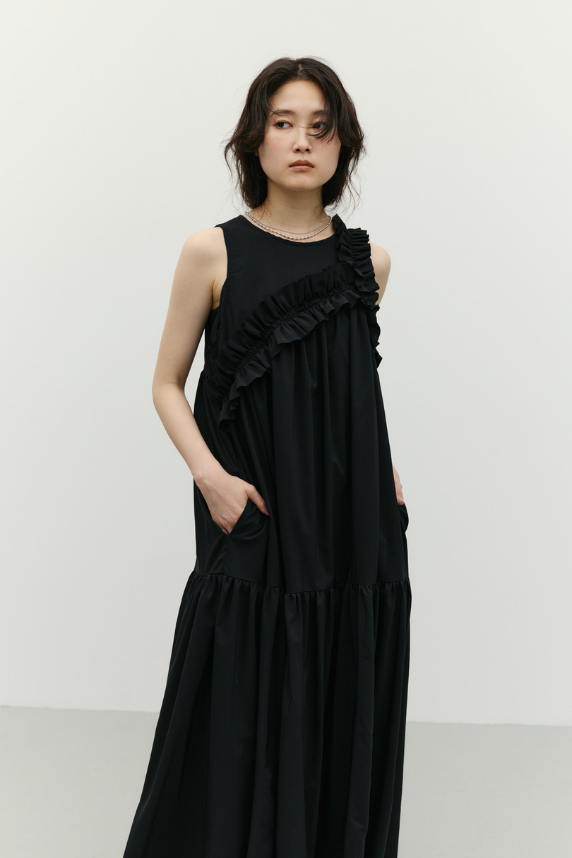 アシンメトリーフリルティアードワンピース 詳細画像 BLK 7