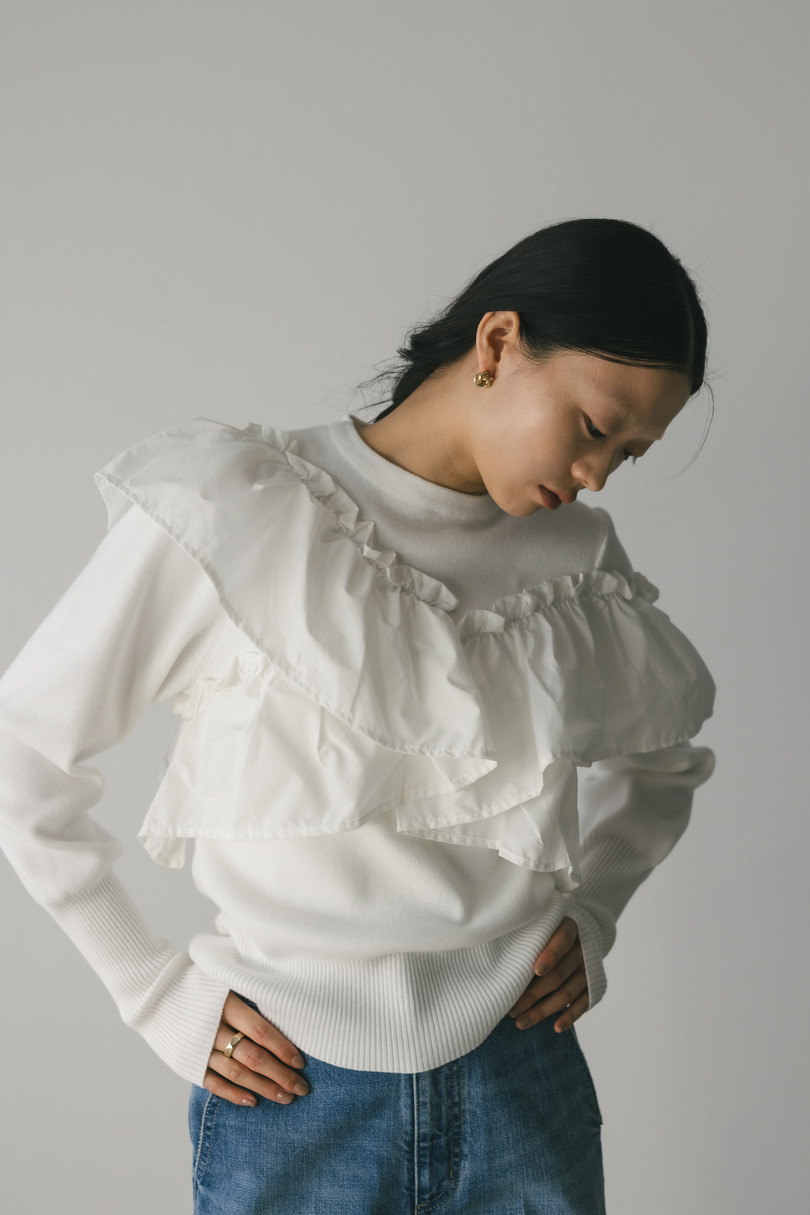 アシンメトリーフリルニットトップ 詳細画像 WHT 2