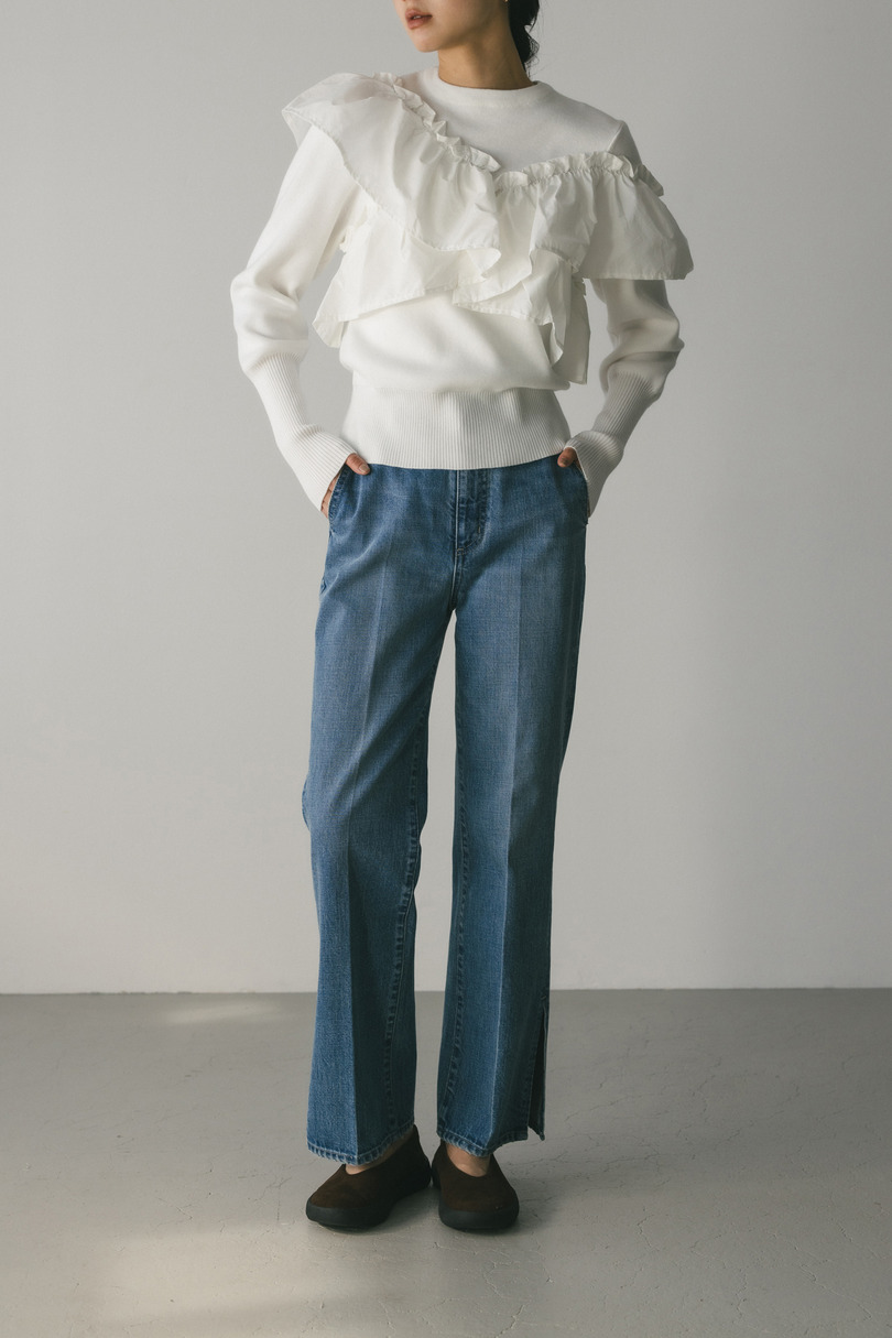 アシンメトリーフリルニットトップ 詳細画像 WHT 3