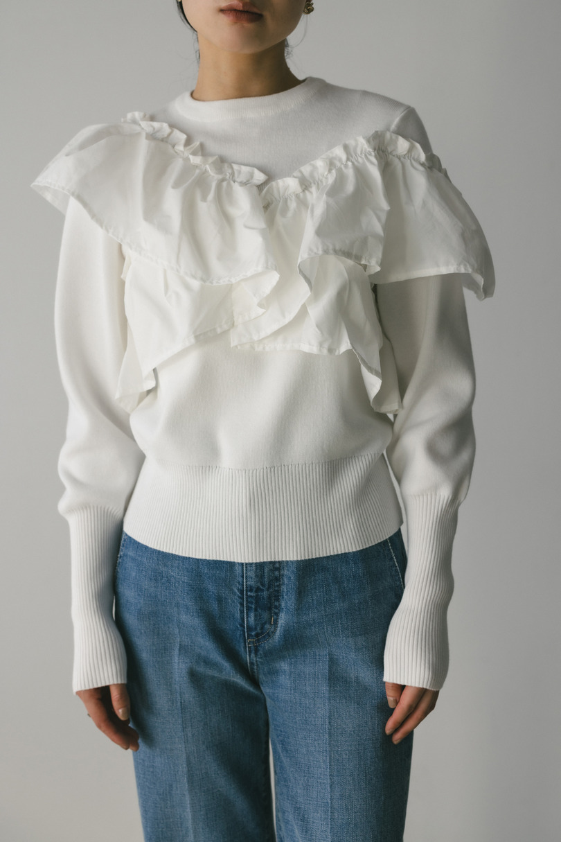 アシンメトリーフリルニットトップ 詳細画像 WHT 4
