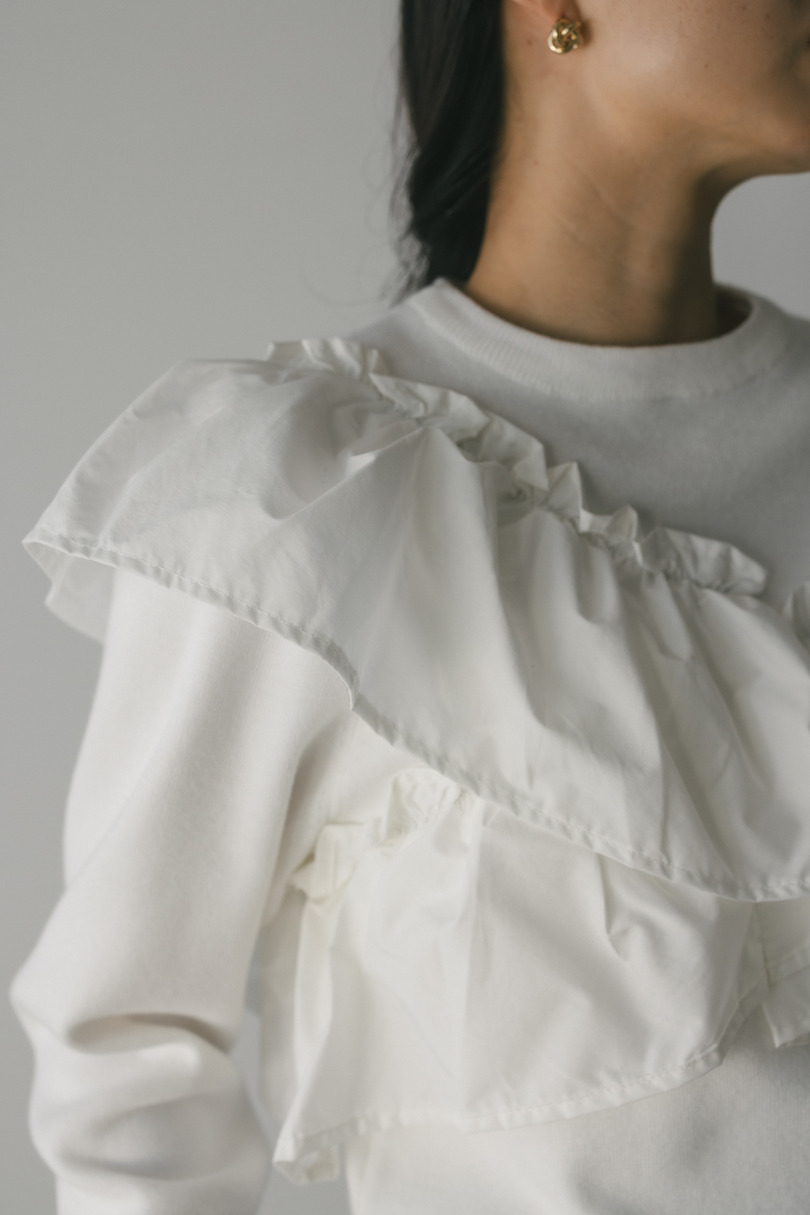 アシンメトリーフリルニットトップ 詳細画像 WHT 6
