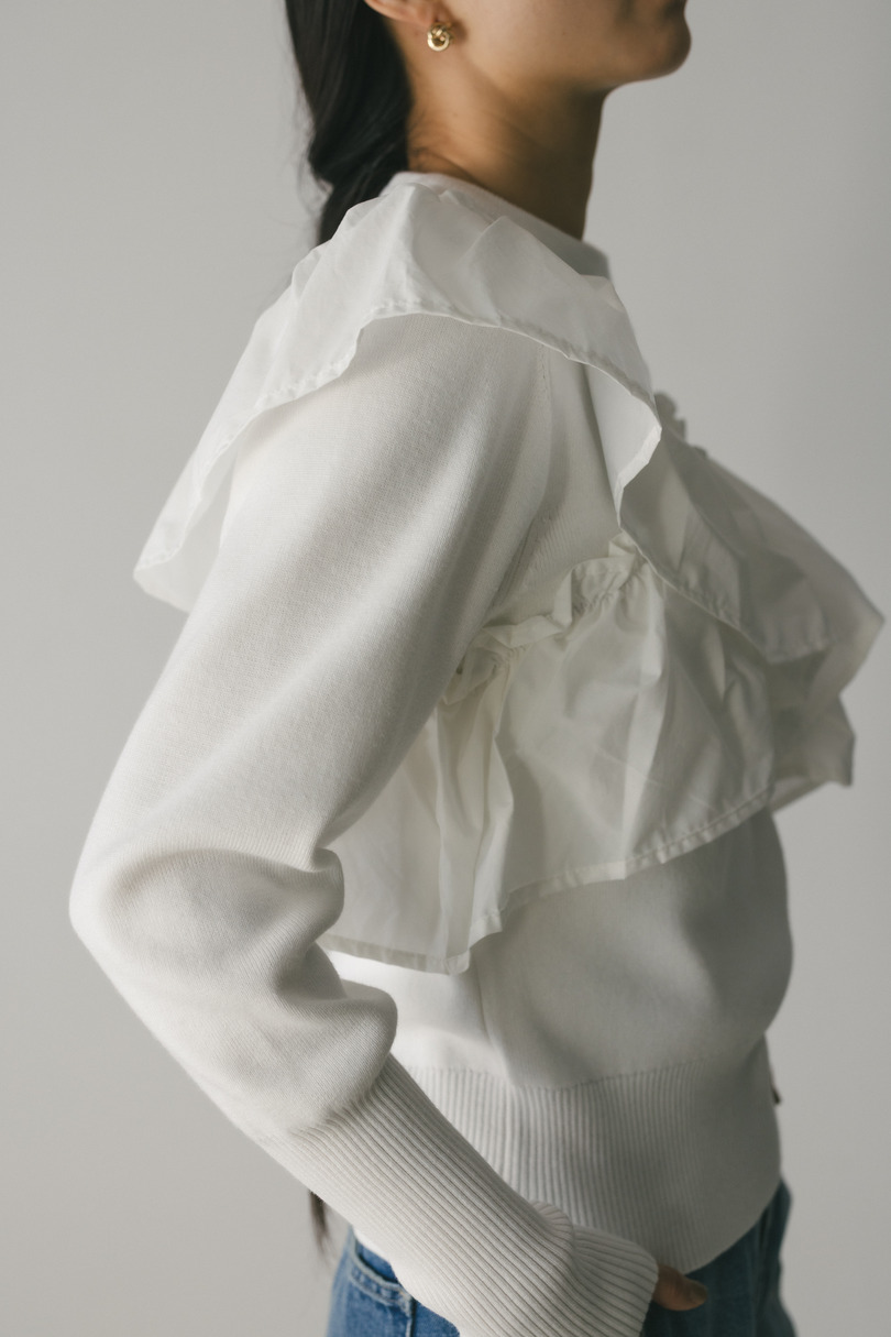 アシンメトリーフリルニットトップ 詳細画像 WHT 7