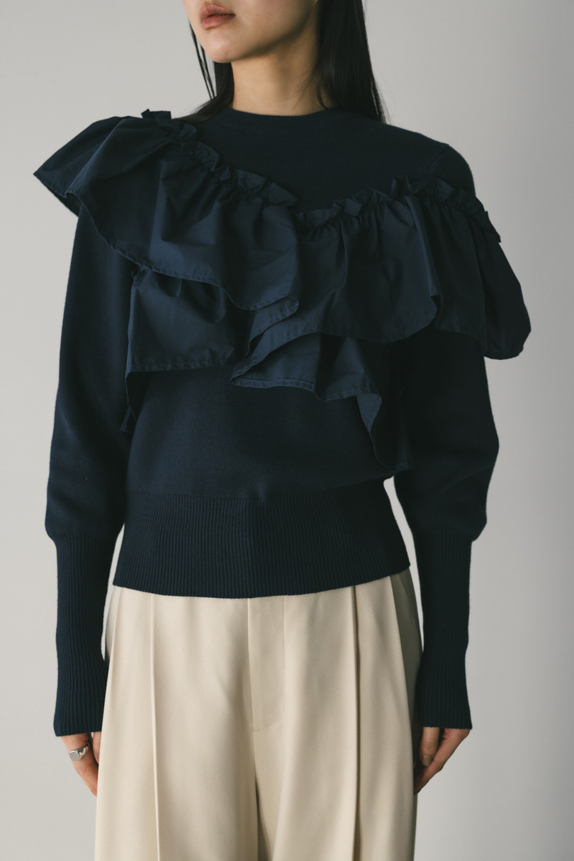 アシンメトリーフリルニットトップ 詳細画像 NVY 3