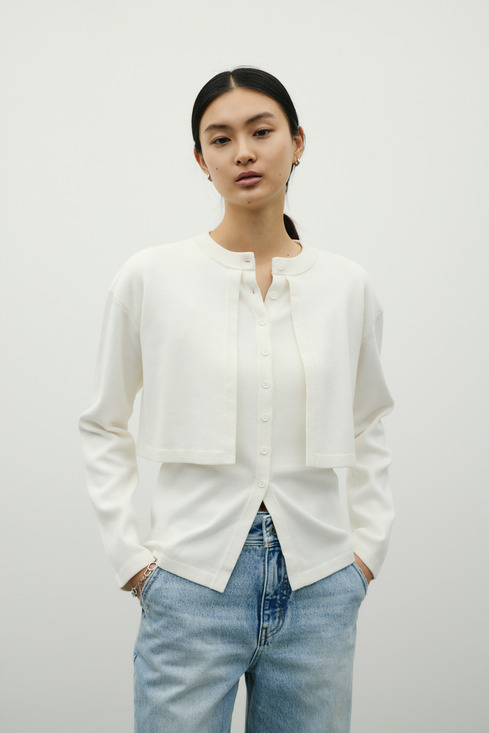 レイヤードニットカーデ