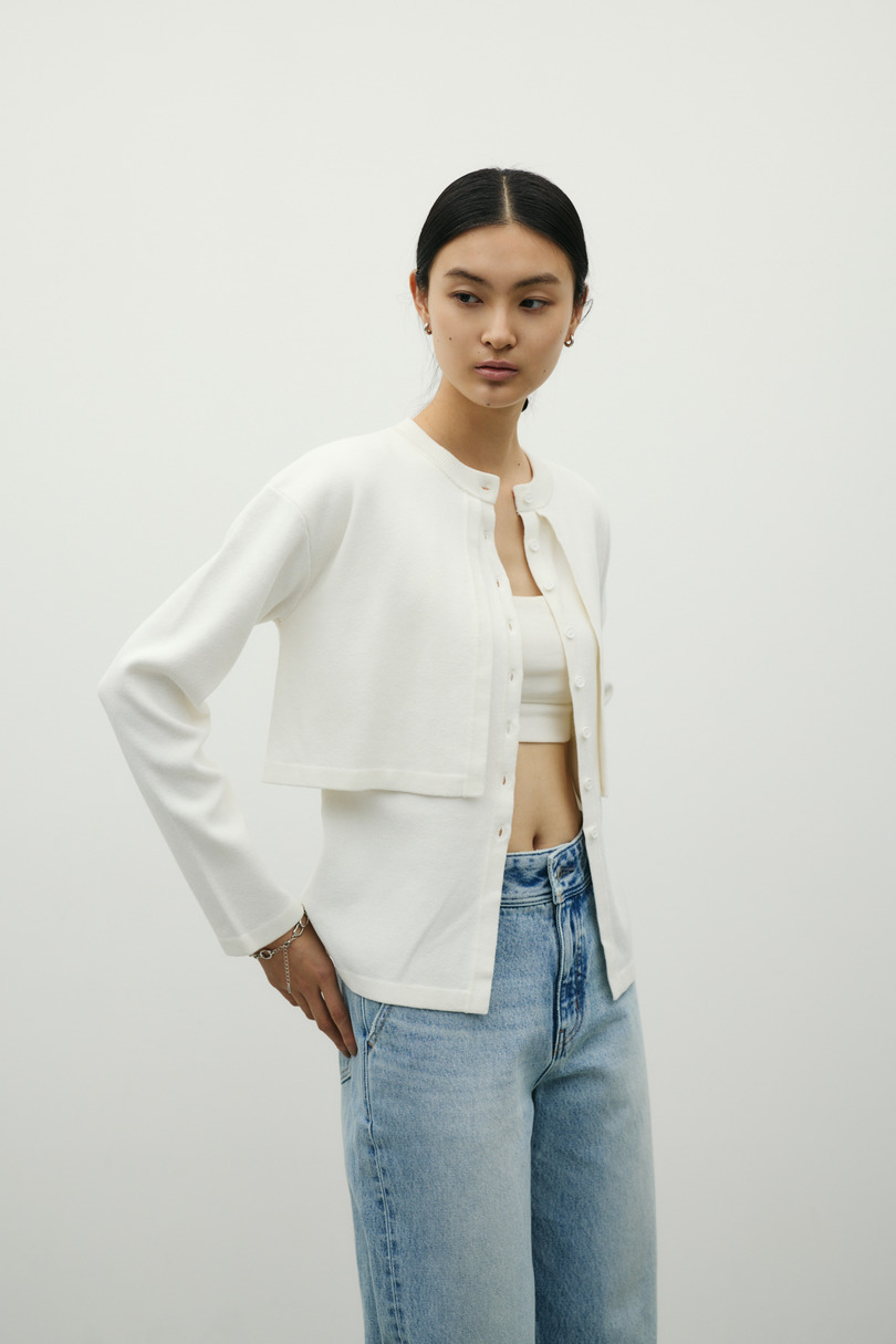 レイヤードニットカーデ 詳細画像 WHT 2