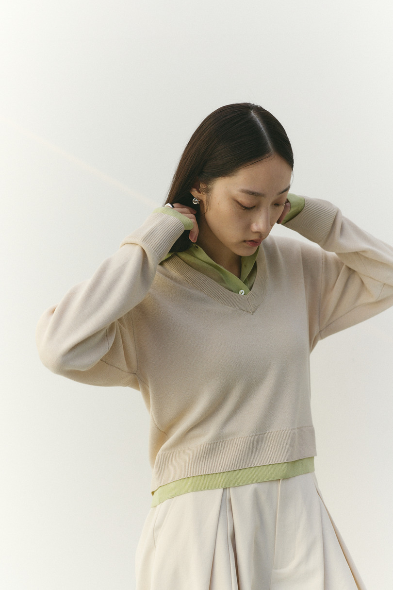 レイヤードポロニットトップ 詳細画像 L/BEG 7