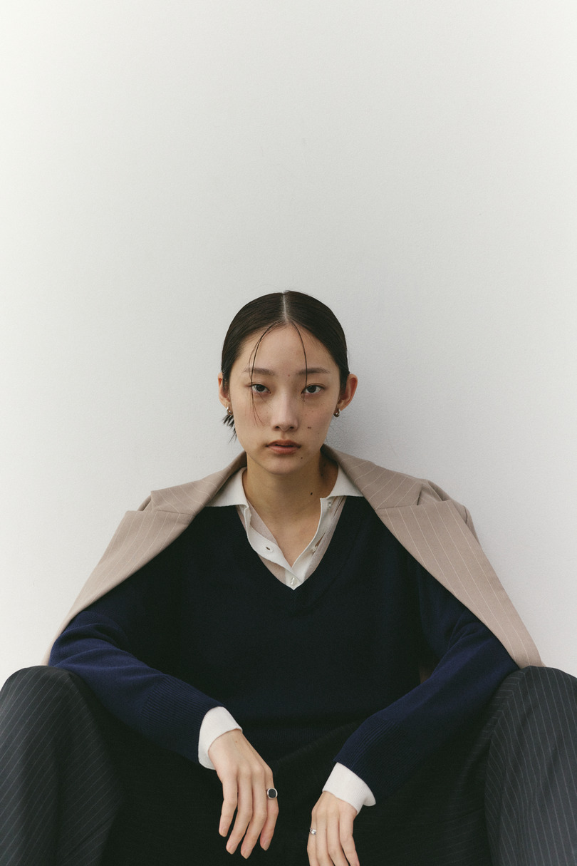 レイヤードポロニットトップ