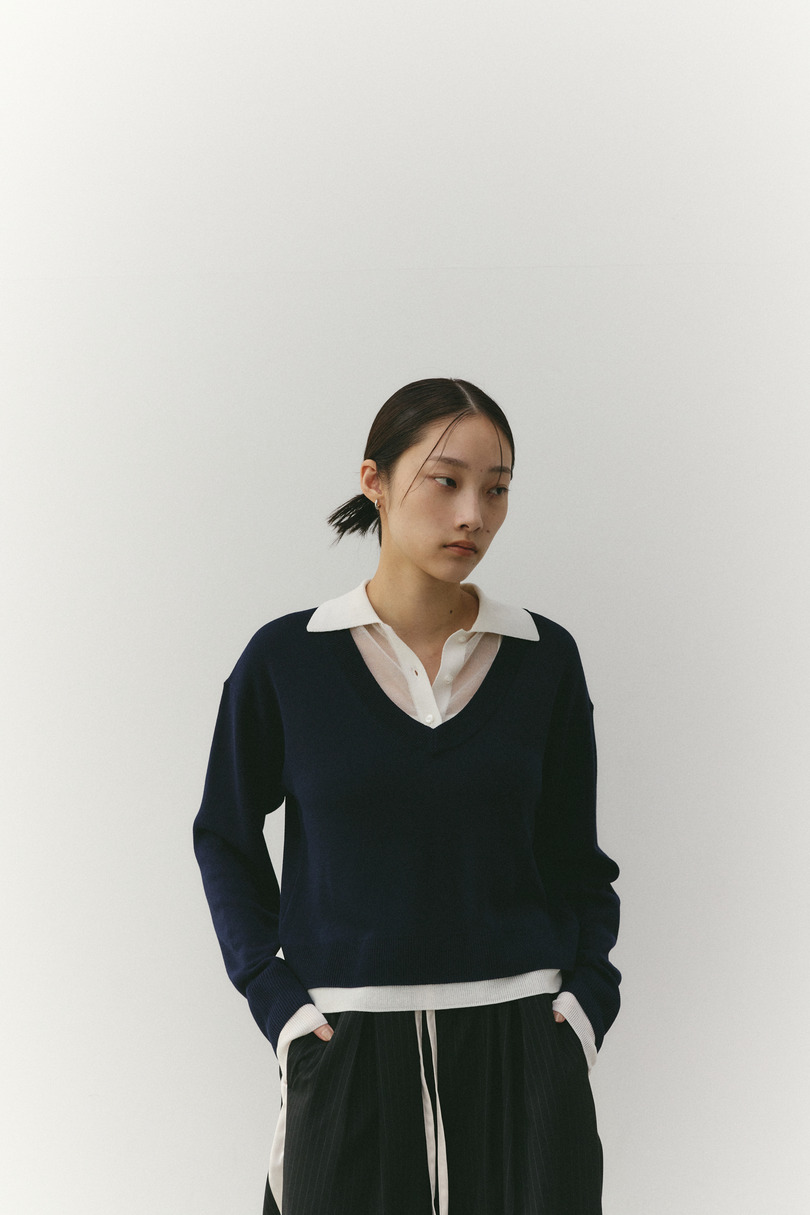レイヤードポロニットトップ 詳細画像 NVY 7