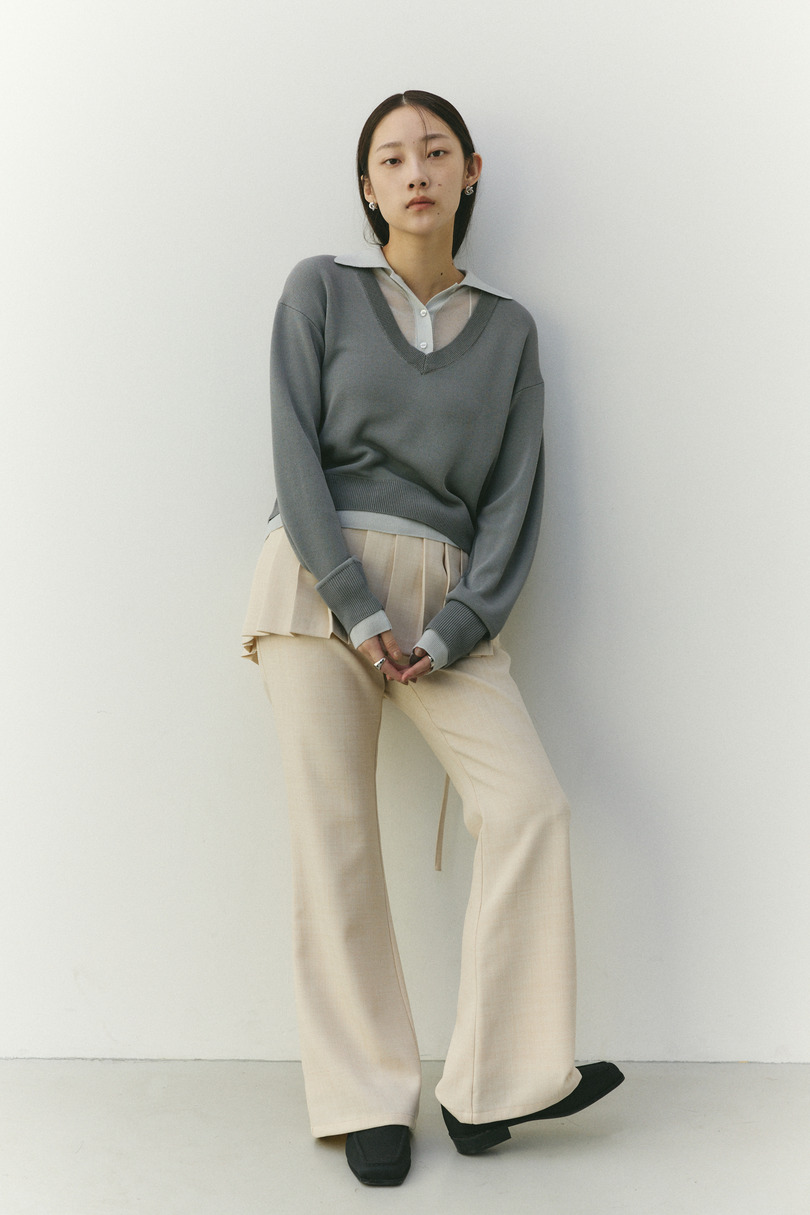 レイヤードポロニットトップ