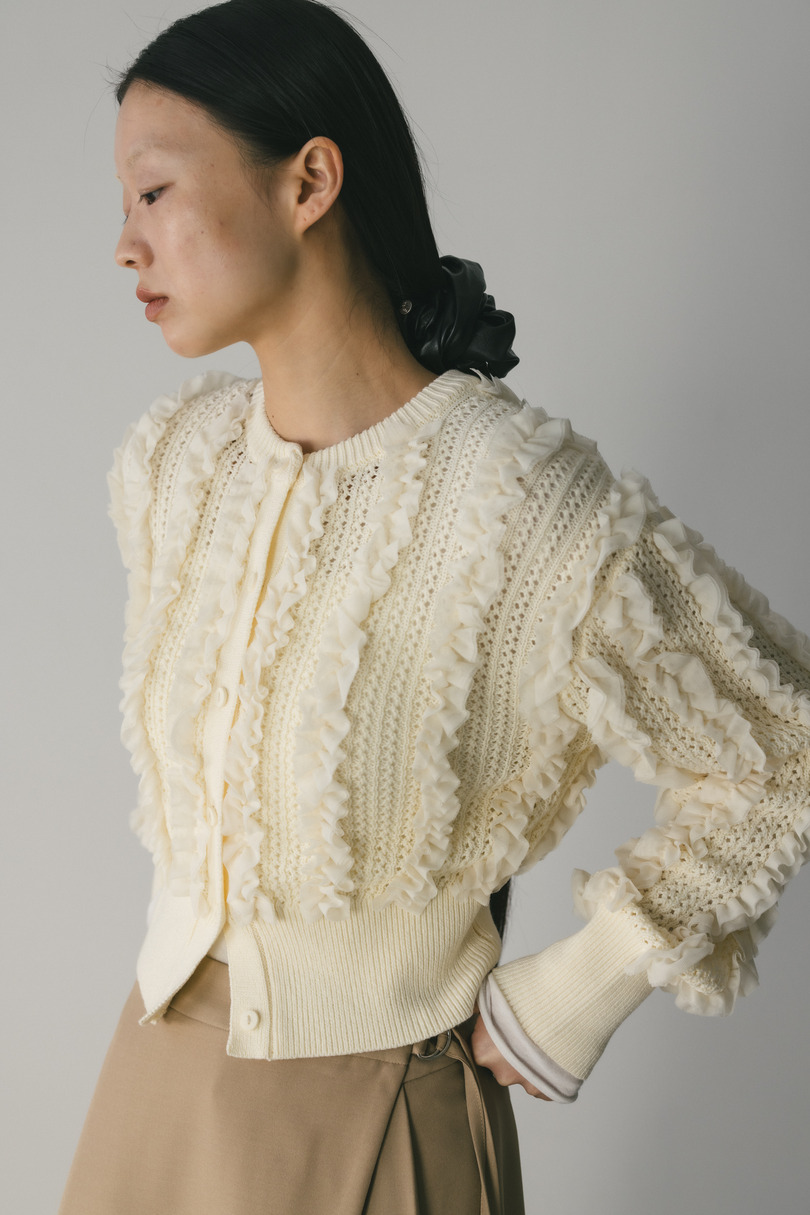 チュールフリルニットカーデ