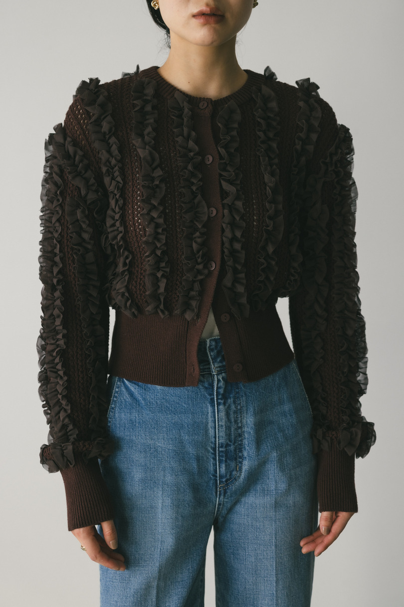 チュールフリルニットカーデ