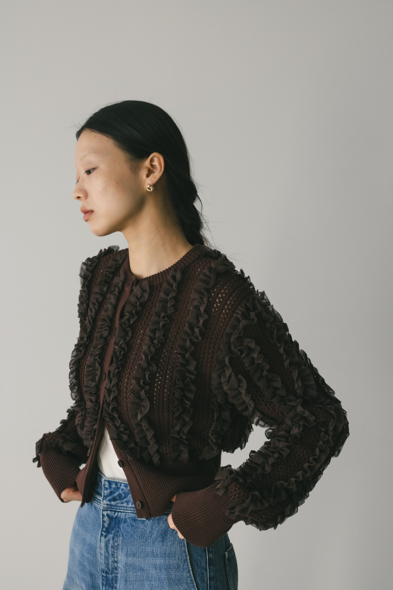 チュールフリルニットカーデ 詳細画像 BRN 3