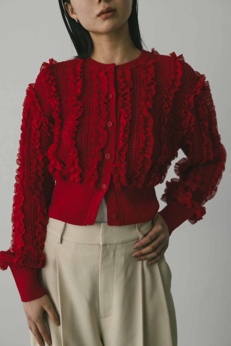 チュールフリルニットカーデ