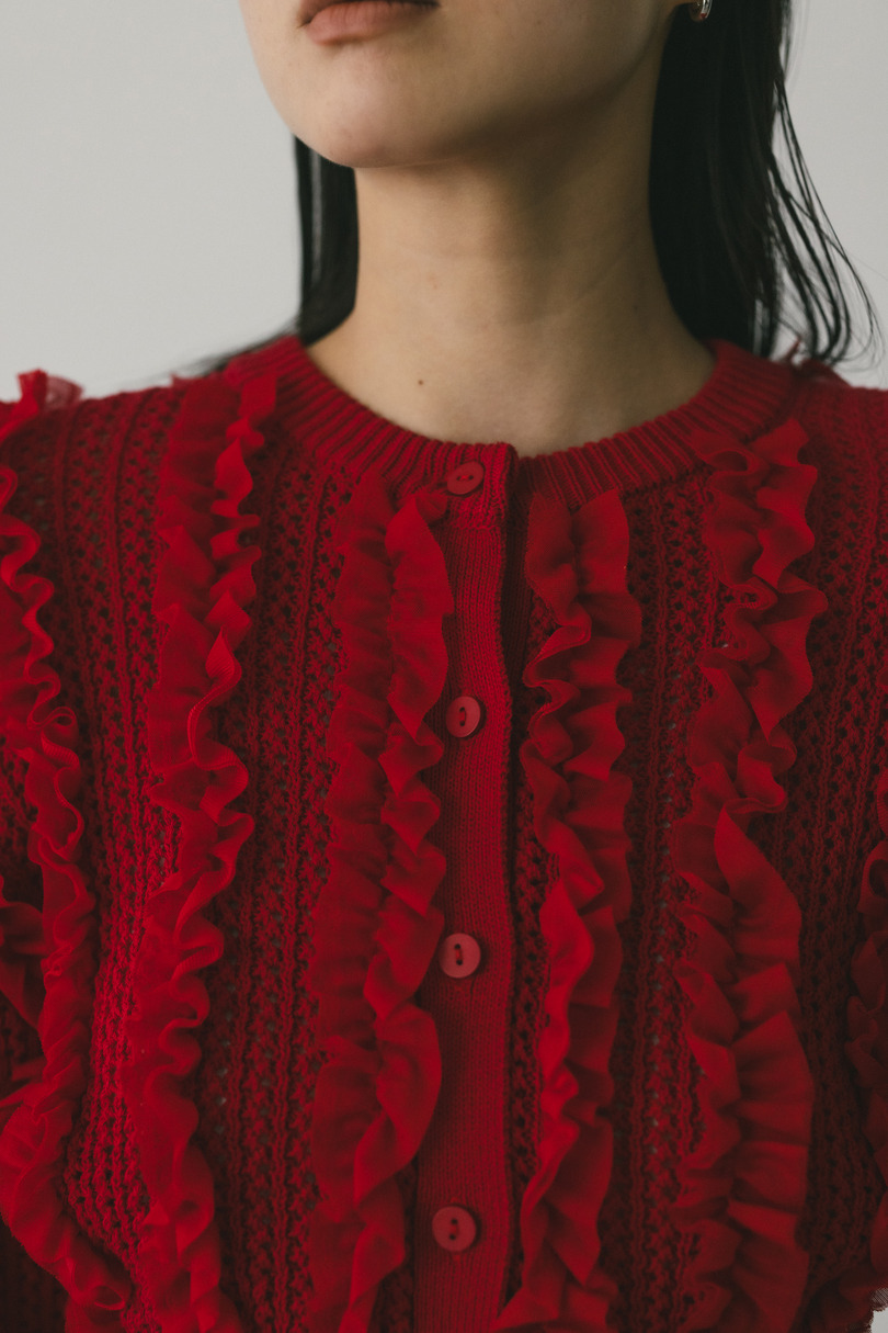 チュールフリルニットカーデ 詳細画像 RED 4