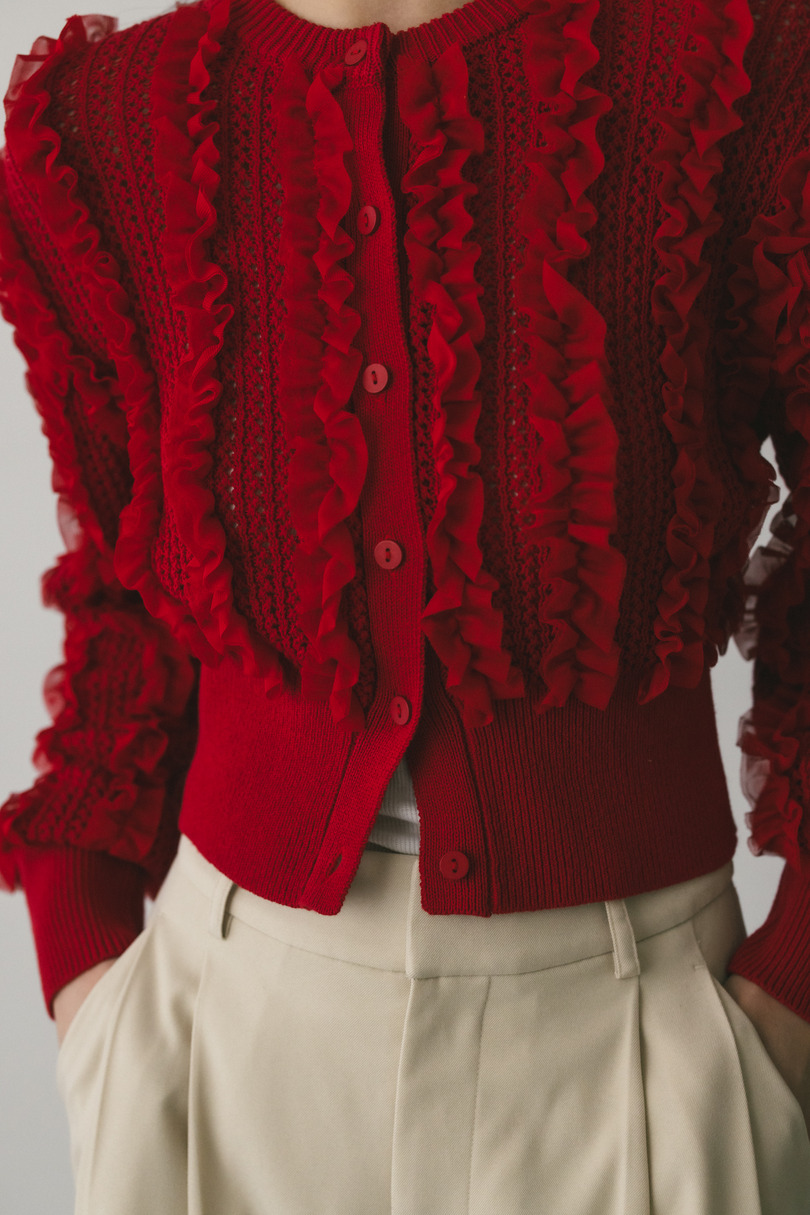 チュールフリルニットカーデ 詳細画像 RED 5