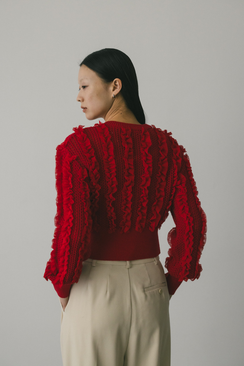チュールフリルニットカーデ 詳細画像 RED 7