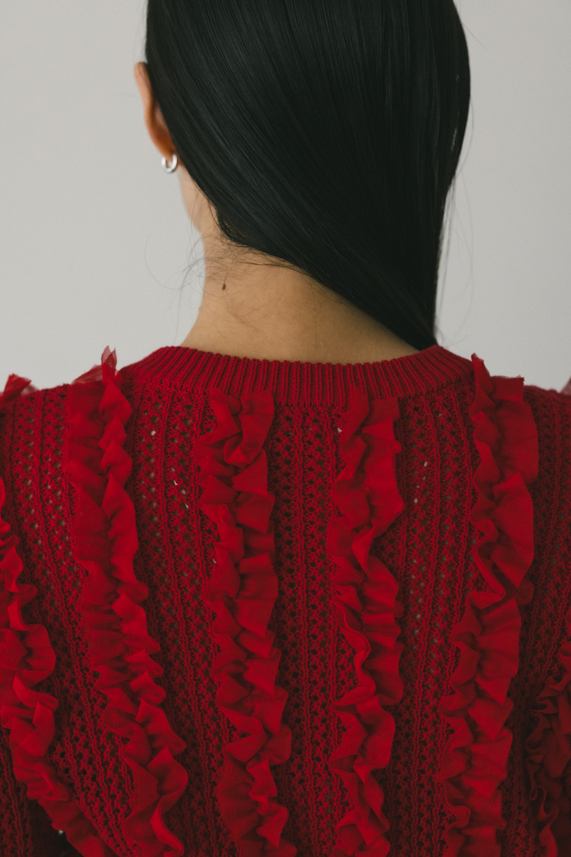 チュールフリルニットカーデ 詳細画像 RED 8