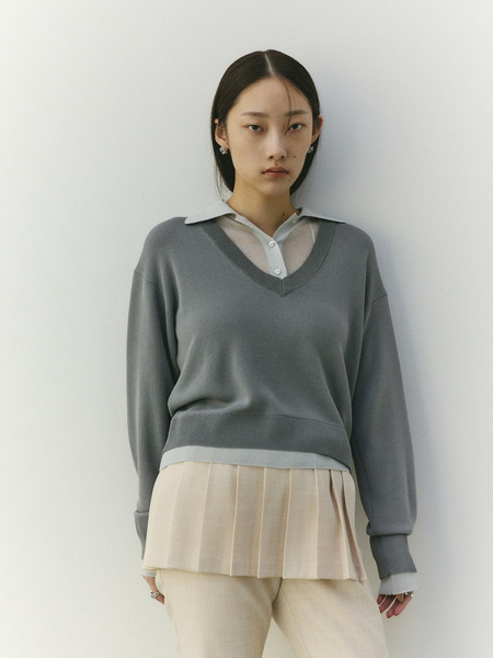 レイヤードポロニットトップ